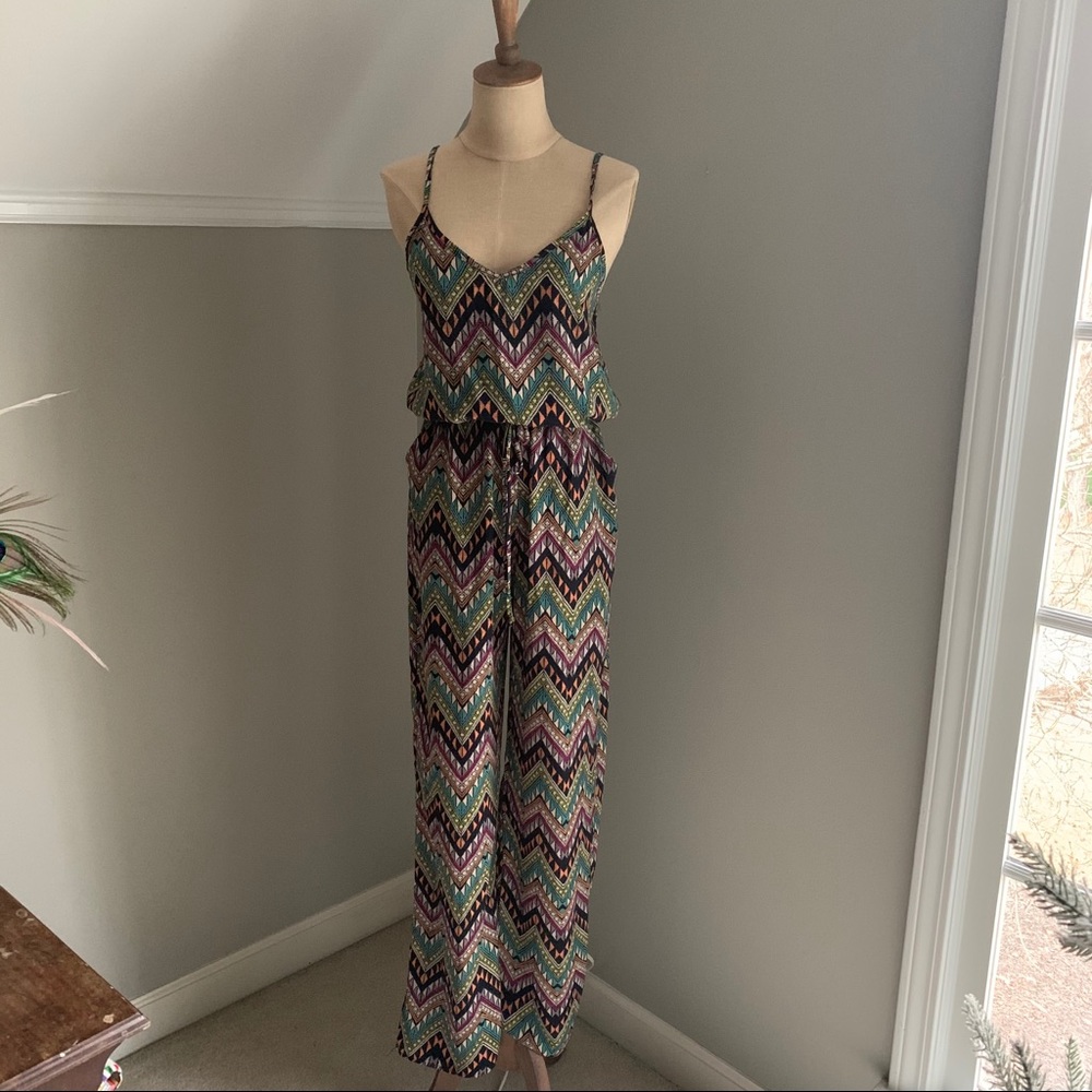 Multi colored chevron spaghetti strap jumpsuit